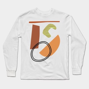 Warm Toned Boho Abstract Shapes line Art Design Long Sleeve T-Shirt